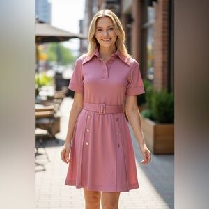 Vintage 1960 Style  Pink  Shirtwaist Dress with Buckled Belt